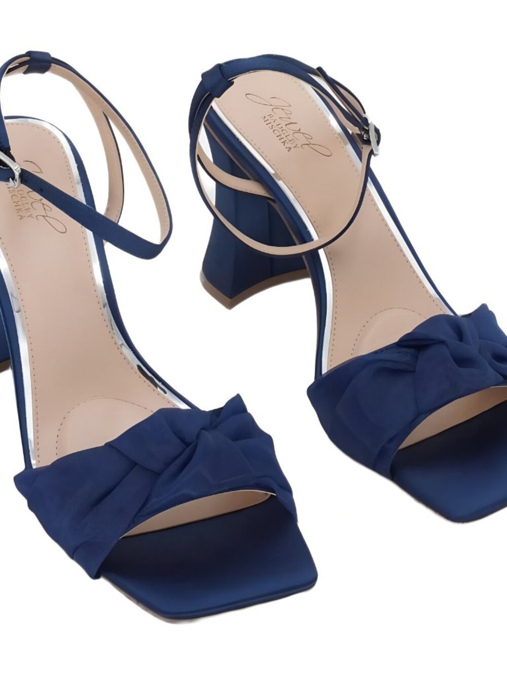 Jewel Badgley Mischka Womens Fayola Ankle Strap Sandal Navy Satin Size 8.5M